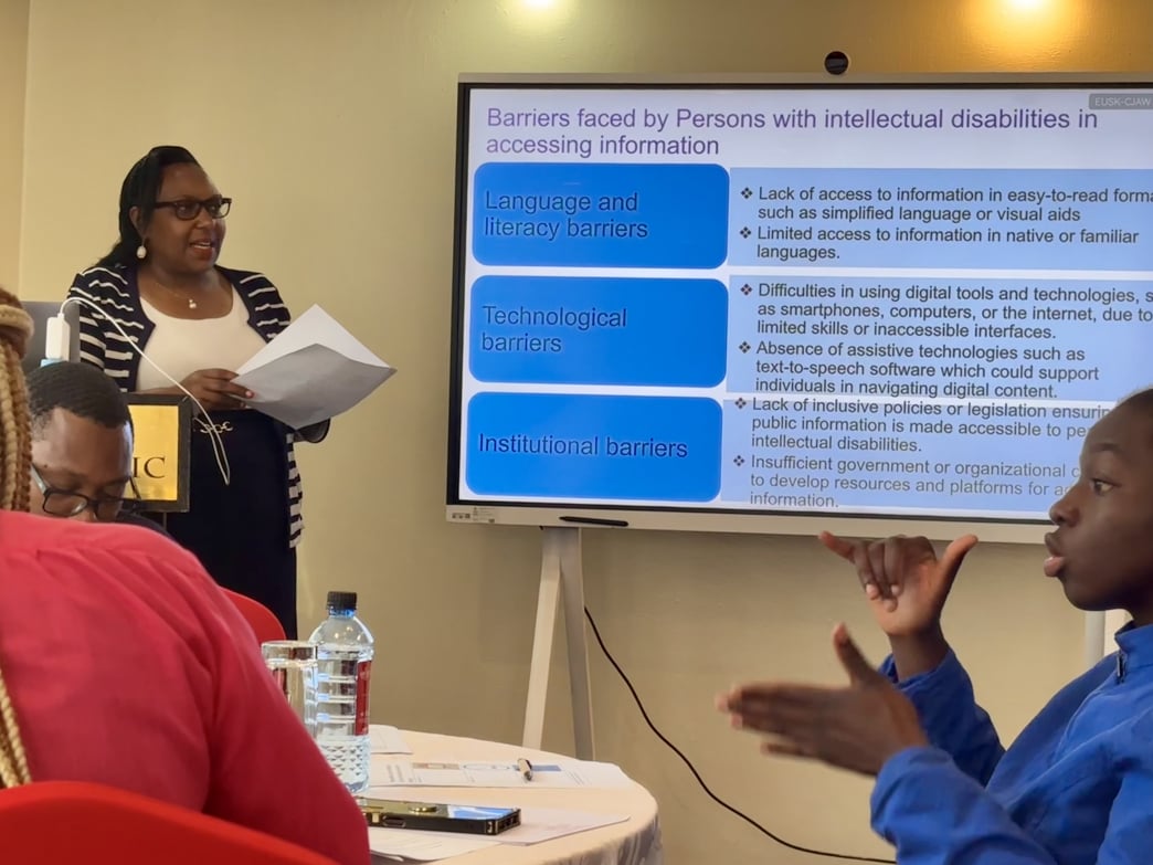 Alice Mundia, Chairperson of the Differently Talented Society of Kenya (DTSK), discusses barriers faced by persons with intellectual disabilities, specifically with regard to accessing information.